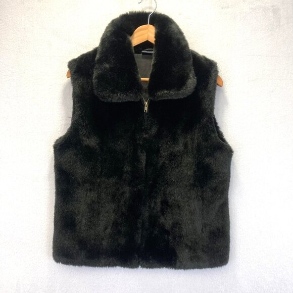 Brooks Brothers 346 Faux Fur Vest Womens Large / XL Sleeveless Full Zip Soft EUC - Picture 1 of 13